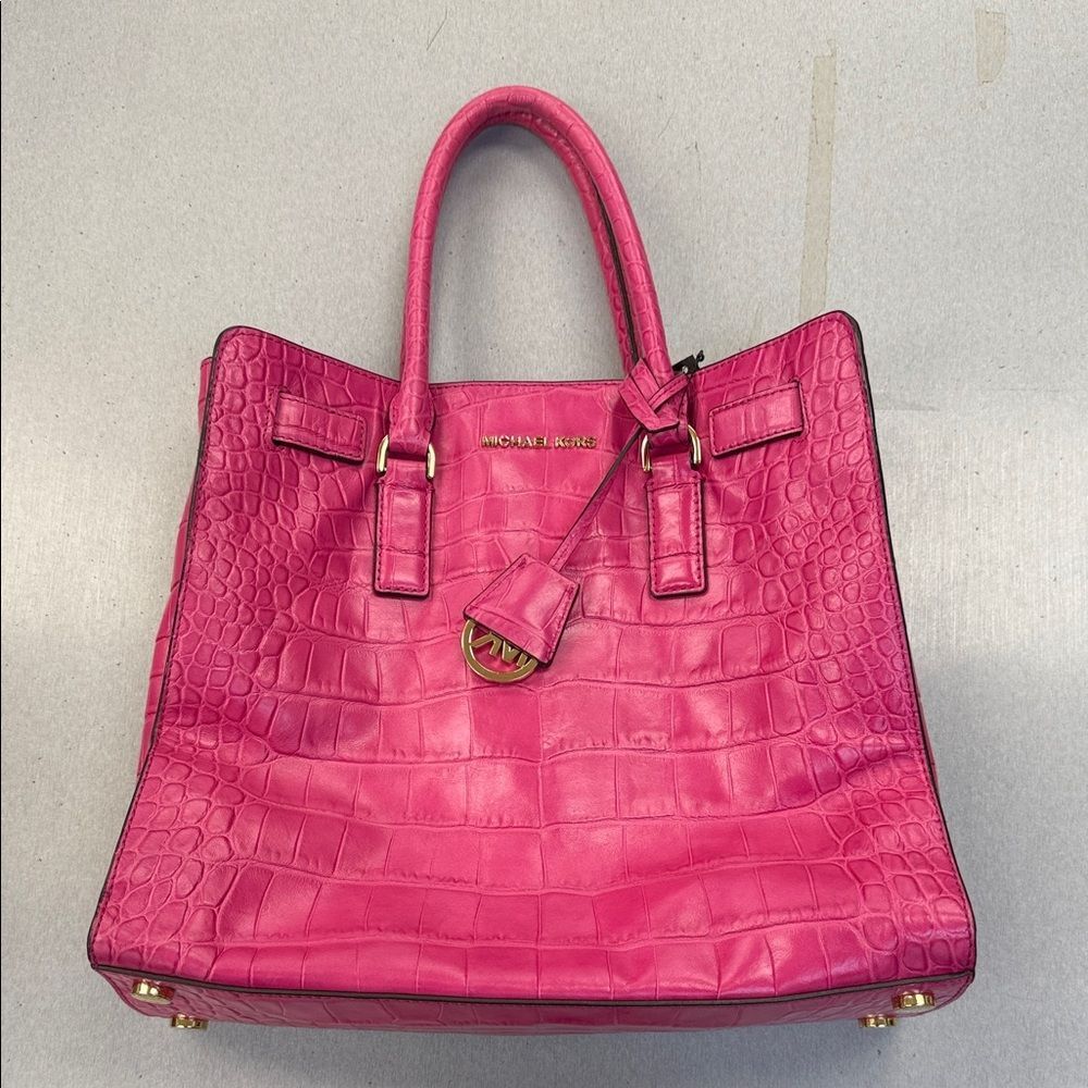Michael Kors pink Crocodile-Embossed Satchel Dillon bag